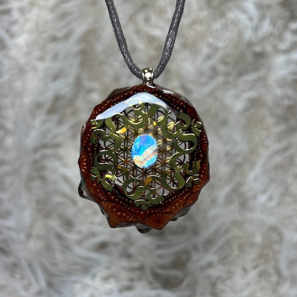 Pinecone Pendant ~ Moonstone ~ Om ~ Flower of Life