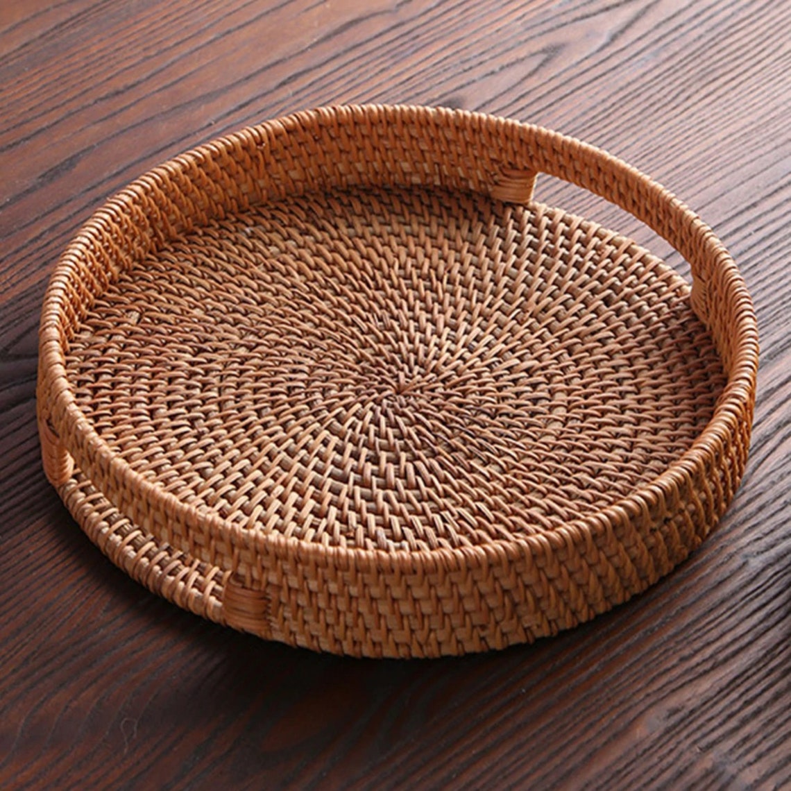 Rattan Hand woven Round High Serving Tray Wicker Tray With ...