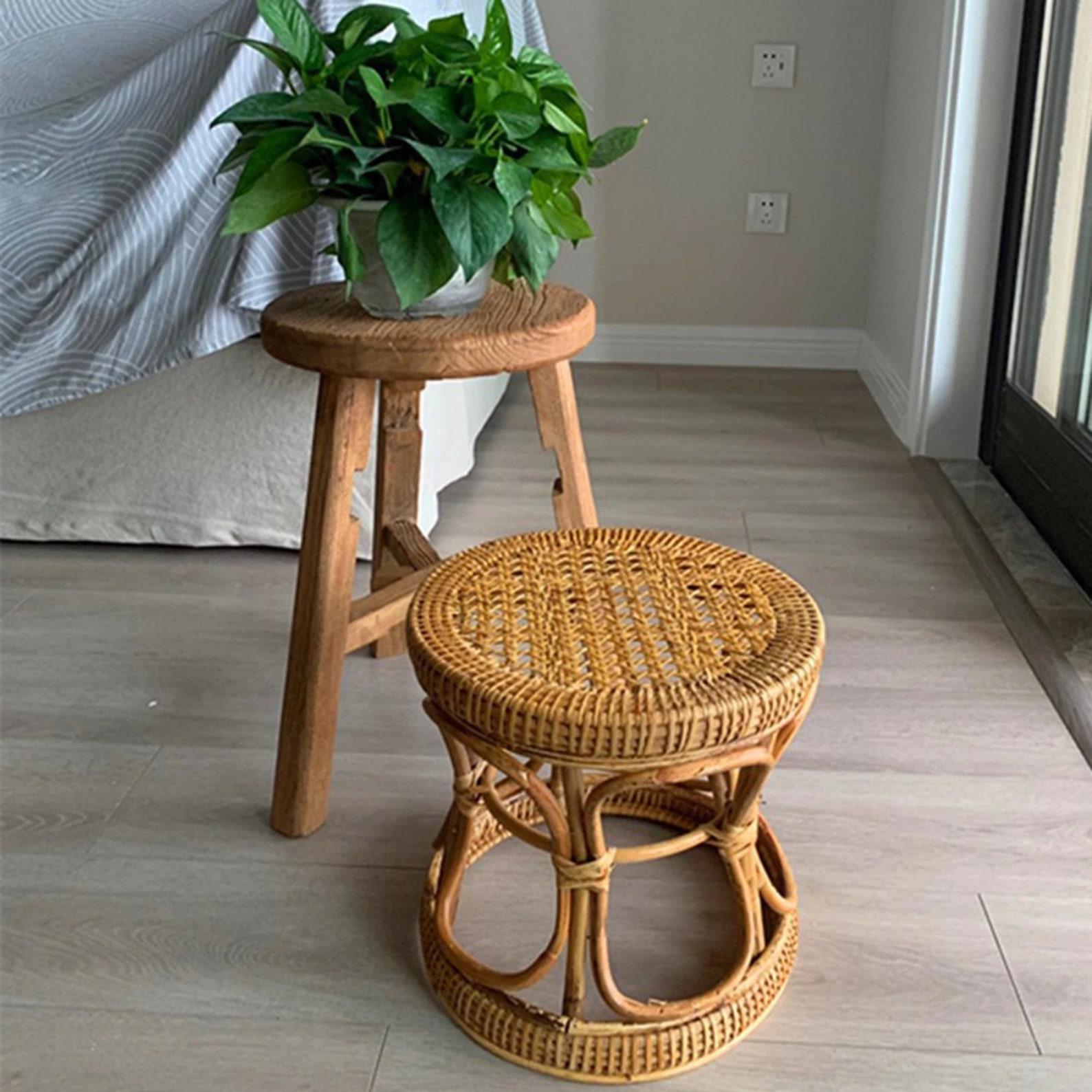 Natural Rattan Plant Stand Rack Handwoven Flower Stand Etsy