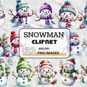 Cute Snowman Clipart Bundle,Watercolor Christmas Snowman Png,Transparent Png,Snowman Printable,Snowman Sublimation,Card Making,Junk Journals