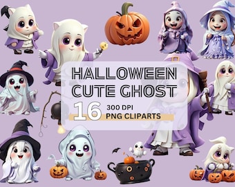 Cute Halloween Ghost Clipart Bundle, Kids PNG (Digital Download)