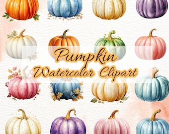Watercolor Pumpkin Clipart PNG Bundle, Fall Graphics (Digital Download)