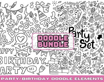 Party Doodle Clipart Bundle, Hand-Drawn Sketch (Digital Download)