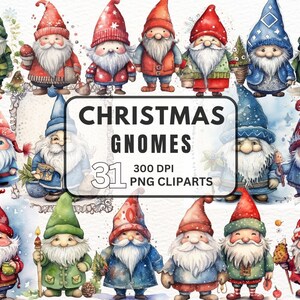 Christmas Gnomes Clipart,Watercolor Winter Gnome Clipart,Cute Gnomes,Transparent Png,Card Making,Junk Journals