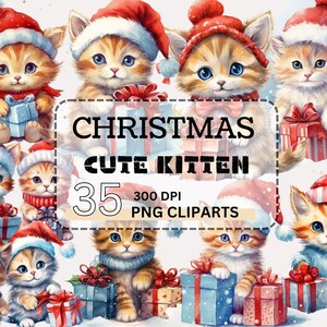 Christmas Cats Watercolor Clipart,Holiday Cute Kitten Png,Transparent Png,Card Making,Junk Journals,Christmas Clipart,Scrapbooking PNG