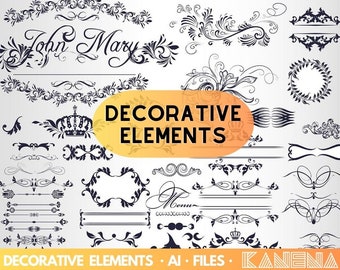 Decorative Design Elements SVG | Flourishes, Dividers, Borders (Instant Download)