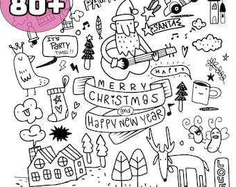Weihnachten Doodles Clipart Bundle | Urlaub Line Art SVG, PNG, AI (Digitaler Download)
