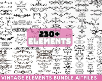 Vintage Decorative Elements, Ornaments, Flourishes, Borders SVG AI PNG (Digital Download)