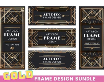 Metallic Goldene Rahmen | Goldrahmen-Svg-Bundle | Gold Art Deco Rahmen | Rahmen Clipart | SVG-Dateien für Cricut | Vintage Retro Rahmen EPS