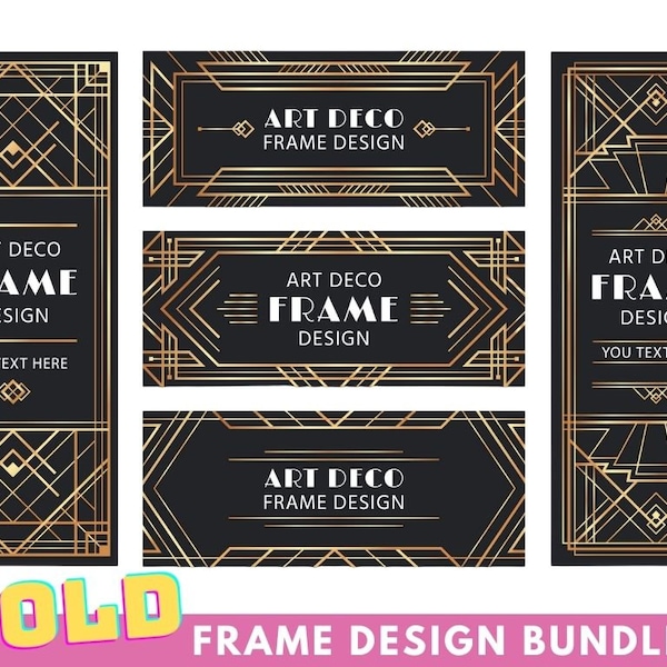 Metallic Golden Frames | Gold Frame Svg Bundle | Gold Art Deco Frames | Frame Clipart | Svg Files For Cricut | Vintage Retro Frame EPS