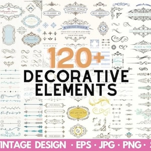 Vintage Decorative Elements SVG,Ornaments Svg,Classic Design Dxf Bundle,Swirls SVG,Text Divider Svg,Dividers Borders Svg,Flourishes Dxf