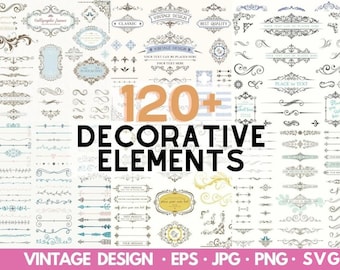 Vintage dekorative Elemente SVG, Ornamente SVG, klassisches Design Dxf Bundle, Swirls SVG, Text Divider SVG, Dividers Borders svg, Dxf-Schnörkel