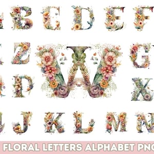 Floral Alphabet Clipart,Letters,26 High Quality Watercolor Alphabet Png,Wedding Clipart,Floral Flourish Alphabet Bundle
