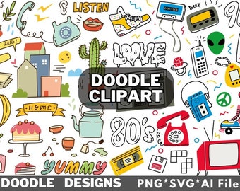 Dibujos para colorear estilo doodle, ilustración vectorial dibujada a mano (descarga digital)