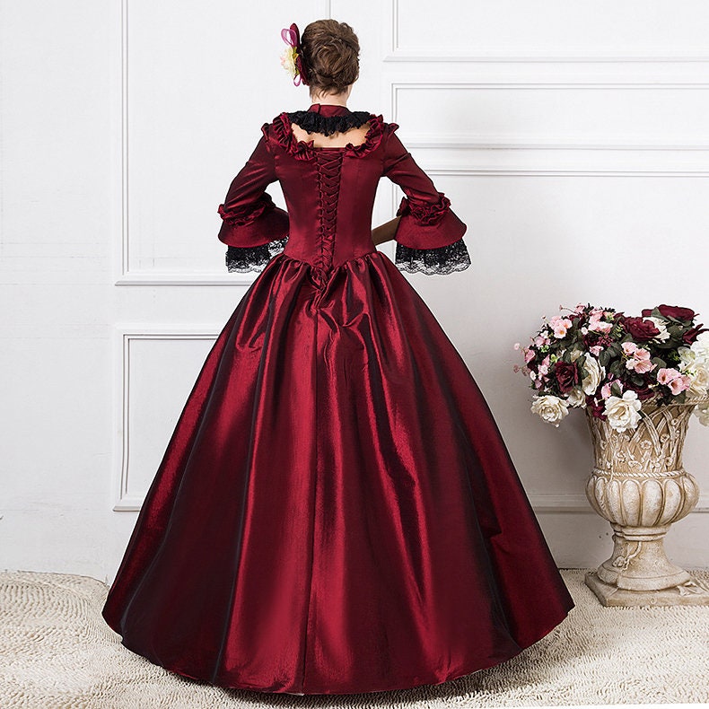Victorian Rococo Dress Red Black Long Sleeve Lace Dress 18th - Etsy Ireland