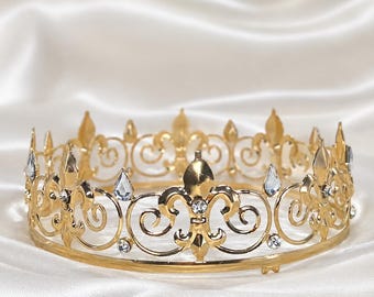 Baroque Royal Crown: Gold Silver Crystal Tiara