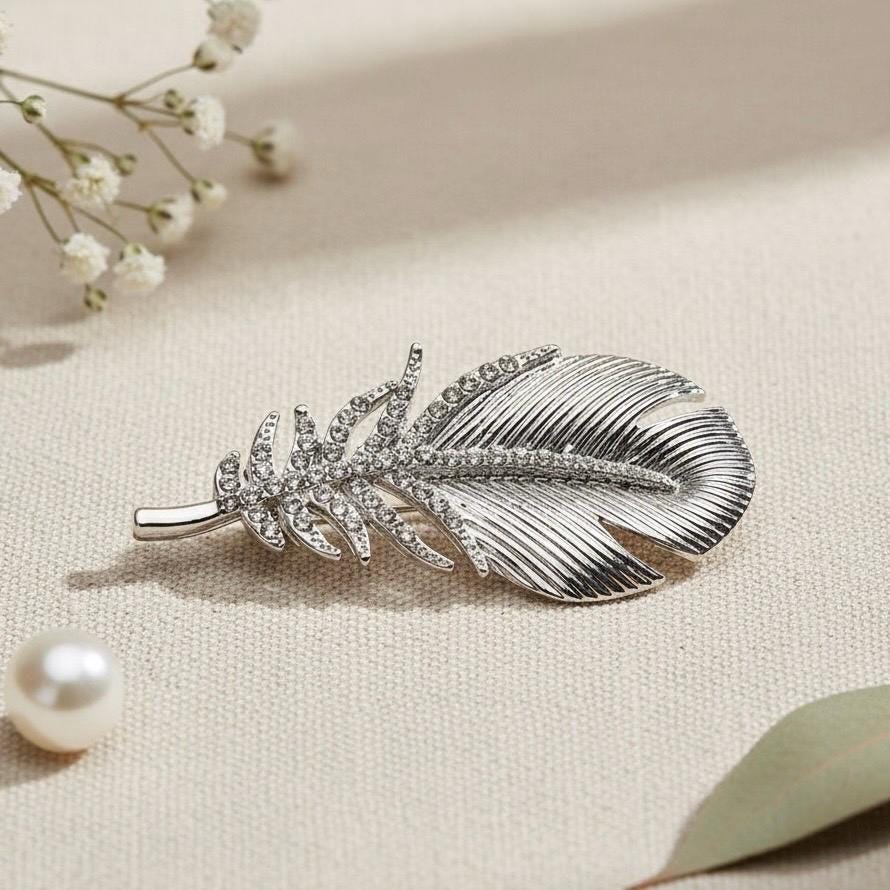 Feather Rhinestone Brooch - Etsy display picture 1