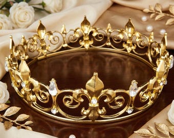 Handmade Gold Baroque Crown: Crystal Filigree Tiara