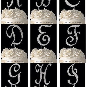 Rhinestone Monogram Cake Topper: Silver Crystal Wedding Decoration