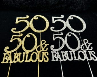 50th Birthday Cake Topper: Gold, Silver Rhinestone 50 Decoration