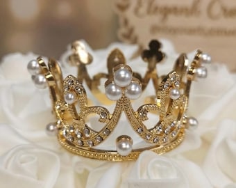 Mini Pearl Rhinestone Crown: Gold, Silver, Rose Gold Cake Topper, Doll Decorations