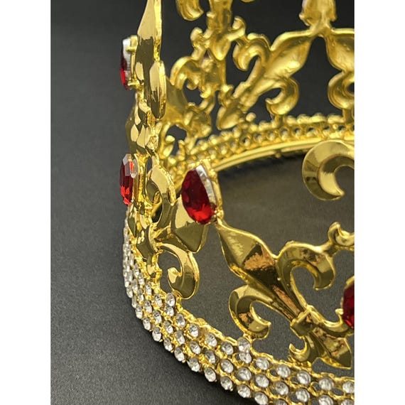Gold Fleur-de-lis King Crown: Rhinestone Royal Wedding Tiara 