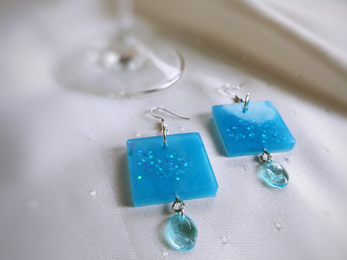 light blue statement earrings