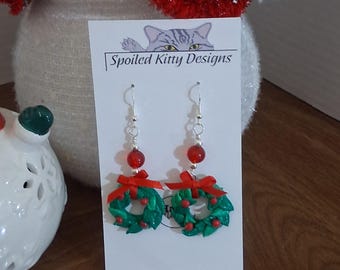 Festive handmade Christmas Wreath earrings