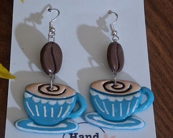 Handcrafted Coffee Cup Earrings: Polymer Clay, 925 Silver