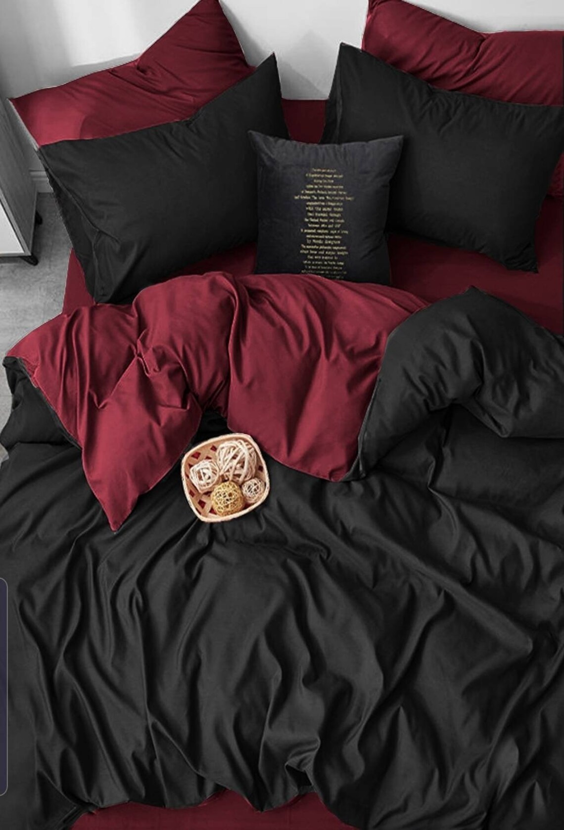 BurgundyBlack Double Duvet Cover SetBurgundy Adult Bedding Etsy