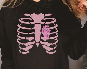 Pastel Goth Skeleton Hoodie, Y2K Alt E-Girl Clothing