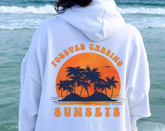 Sunset Graphic Hoodie - Beach Vibes, Cotton Blend