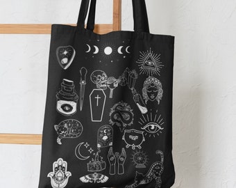 Witchy Cotton Tote Bag, Occult Design