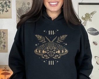 Angel Number 111 Moth Hoodie - Celestial Cottagecore Sweatshirt