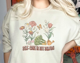 Frog & Mushroom Cottagecore Sweatshirt: Self-Care Graphic