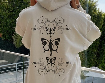 Felpa con cappuccio Fairy Grunge Butterfly, abbigliamento Fairycore Y2k