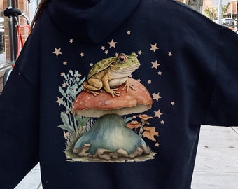 Cottagecore Frog Hoodie: Mushroom Design