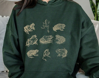 Felpa con cappuccio grafica Frog - Cottagecore Goblincore