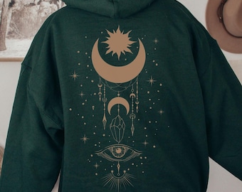 Mystic Eye Hoodie: Celestial Moon, Star, Third Eye Spiritual Sweatshirt
