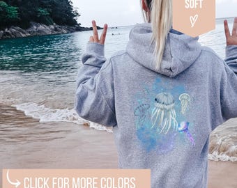 Jellyfish Hoodie Coconut girl Hoodie, Oversized hoodie,  Ocean animal Hoodie, ocean Beach Hoodie,  Beachy Sweatshirt