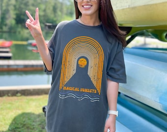 Retro Sunset Waves Comfort Colors T-Shirt, Beach Tee