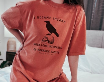 Edgar Allan Poe Comfort Colors T-Shirt, Raven & Skull Graphic