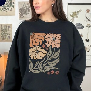 Boho Blumen-Sweatshirt Wildblumen Pullover Floral Minimalist Pullover Blumen-Print-Sweatshirt