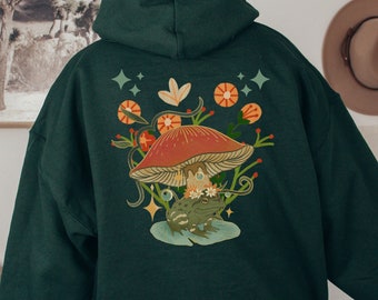 Cottagecore Frog and Mushroom Hoodie