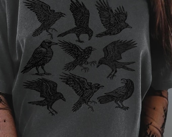 Maglietta grafica Dark Academia Raven, camicia Gothic Cottagecore