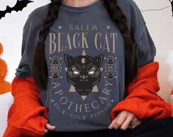 Salem Black Cat Apothecary Shirt, Retro Halloween Tee