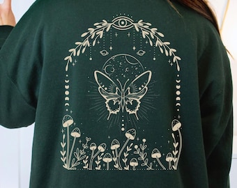 Celestial Butterfly Moon Phase Sweatshirt, Boho Astronomy Outfit