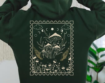 Celestial Mushroom Hoodie, Cottagecore Forest Top