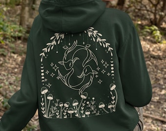 Koi Fish Hoodie, Japanese Nature Print Sweatshirt