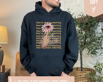 Weirdcore-hoodie: 'Always Watching'-graphic, Alt Goth Y2k-stijl